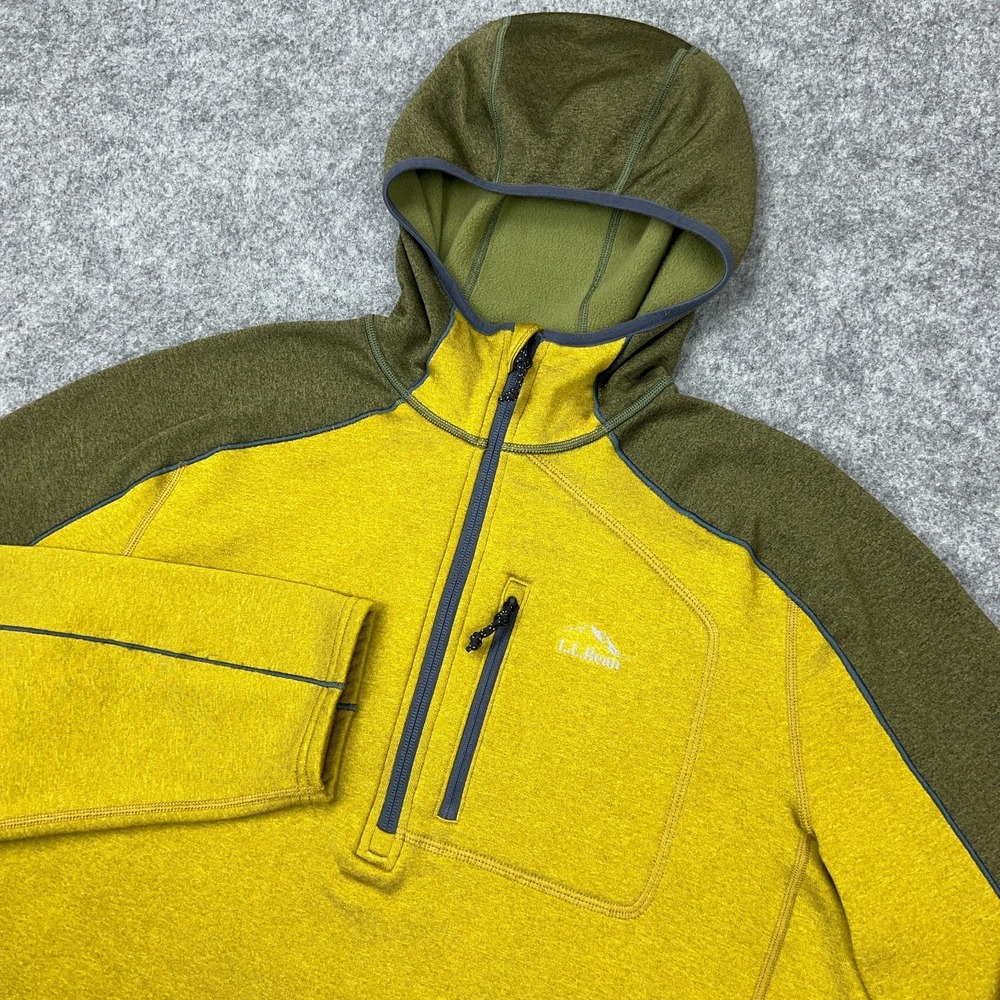 LL Bean‎ Hoodie Mens Large Green 1/4 Zip Hooded Tech Sweatshirt Slightly Fitted